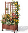 VINGLI Wooden Planter with Trellis 50 Height Elevated Garden Beds Outdoor with Wheels FreeStanding Planter Box with Drainage Holes for Flower Vegetable Fruit Herb in Garden Patio Balcony (1)