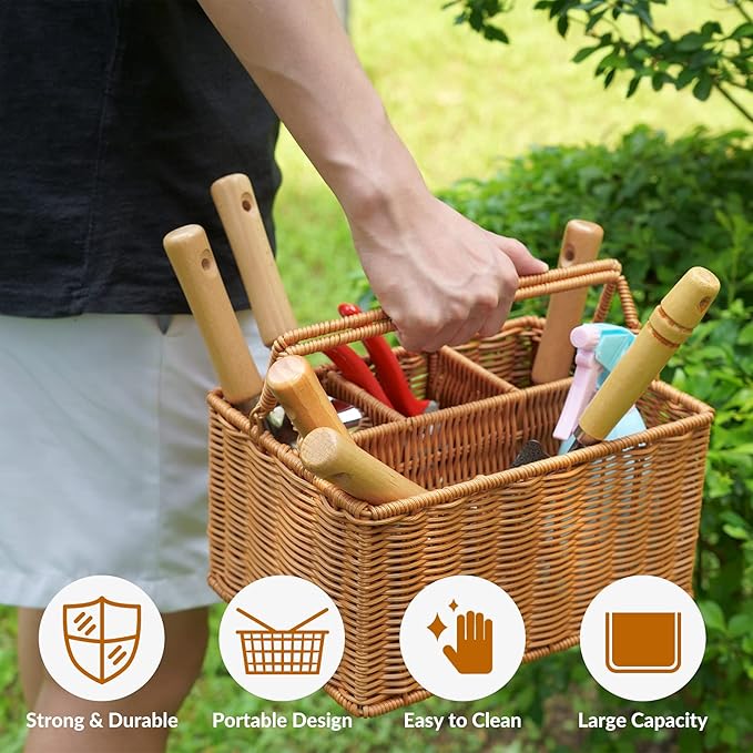SOLIGT Garden Tools Set with Basket Heavy Duty Stainless Steel Gardening Hand Tool with Wood Handle Pruning Shears Gloves - Perfect Gardening Gifts Planting Supplies for Women Men