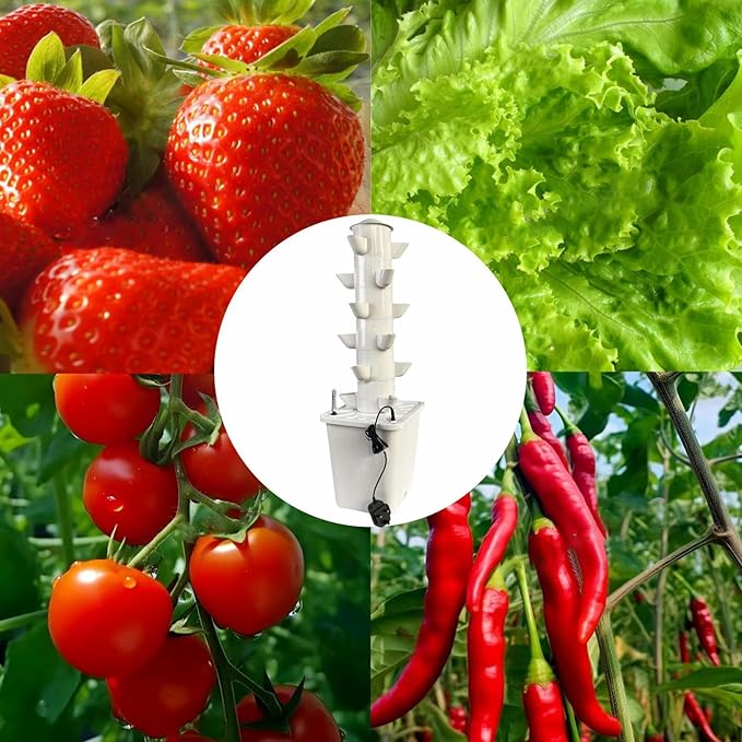 Hydroponic System Hydroponic Tower 30 Pots Aeroponic Tower Planting Tower with Irrigation Vertical Planter Pump Tower for Home Kitchen Gardening Fruit and Vegetables(Color:Black)