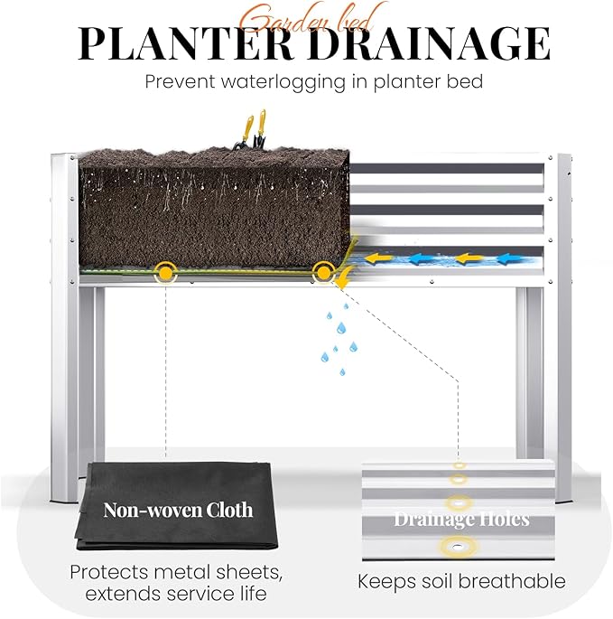 KING BIRD Large Raised Garden Bed with Legs Galvanized Elevated Planter Box 48×24×32 in for Backyard Patio Balcony 400lb Capacity Silver 2pcs