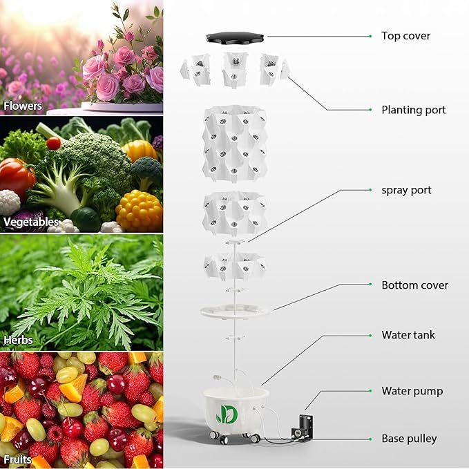 Hydroponics Growing System Aeroponic Tower Garden System Vertical Hydroponic Garden Tower for Gardening Lover for Herbs Fruits and Vegetable(223cm/88in)