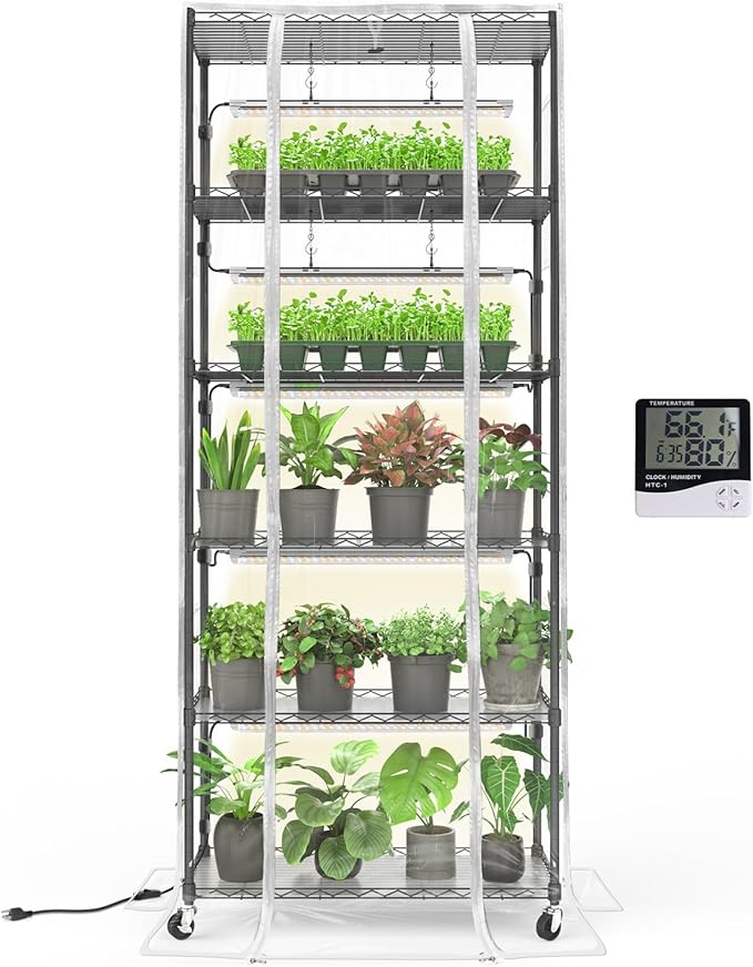 Bstrip Indoor Greenhouse with Grow Light Mini Green house with 5 Pack T8 Full Spectrum Plant Lights Plant Shelf with Tent for Indoor Plant Seed Starting Seed Tray 29.5x13.8x71