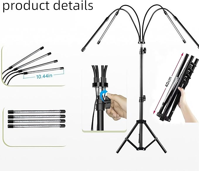 Plant Grow Lights for Indoor Plants Growing 3/9/12h Timer &amp 9 Dimmable Levels Full Spectrum LED Red Blue Light Plant Grow Lamp for Home Greenhouse Adjustable Tripod Stand Max 2.2M