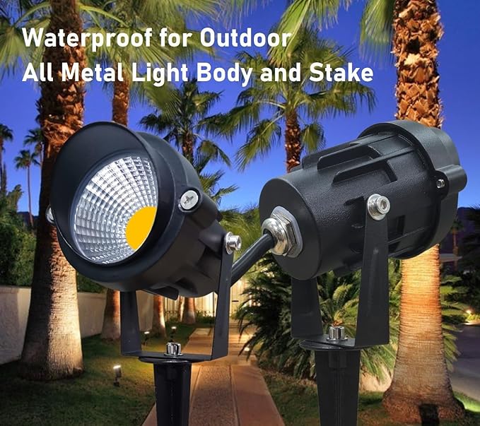 TOVEENEN LED Outdoor Landscape Spotlight 120V 12W Waterproof Spot Lights for Yard House Garden Christmas Lighting 3000K Warm White 2 Pack