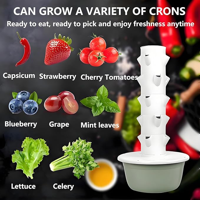 Hydroponics Growing System Vertical Tower Aeroponic Tower Garden with Climbing Trellis Detachable Colonization Cups Hydroponic Tower for Herbs Fruits and Vegetables 7Layer