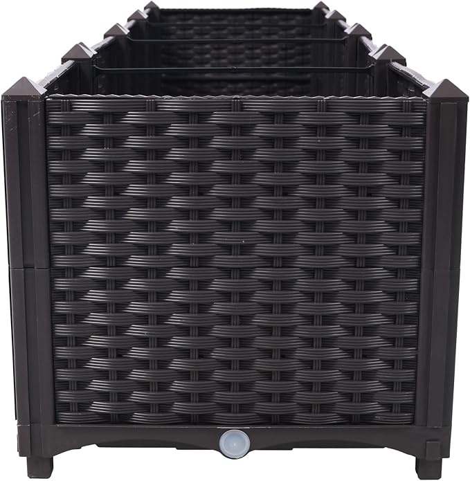 Donext Brown Modern Planter Box OutdoorsExtra Deep Raised Garden Bed Balcony Planters with Drainage Layer Outdoor Flower Vegetable Pot(63 L X 15.7 D X 14.7 H)