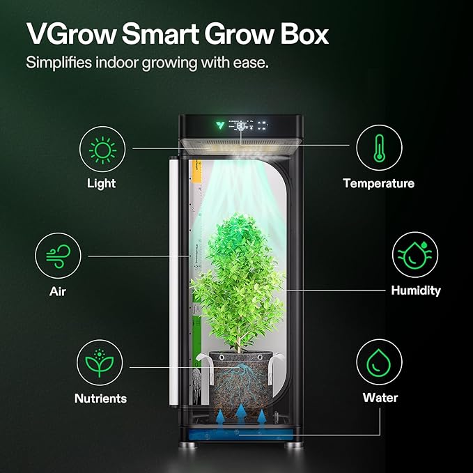 VGrow All-in-One Smart Grow Box Professional System with Samsung LM301H EVO Grow Light Advanced Circulation &amp Ventilation System Irrigation Nutrient Magnetic Window for Indoor Hydroponics