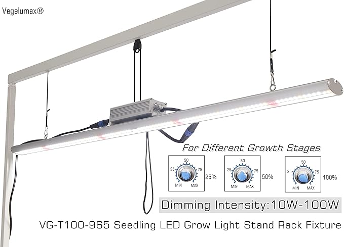 LED Grow Light Lamp Stand for Plant Seedling Germination Vege Flower GrowthFull Spectrum CRI 90+ White Light CCT 6500KIsolated Dimming Power with On/Off SwitchHeight Adjustable100W4FT