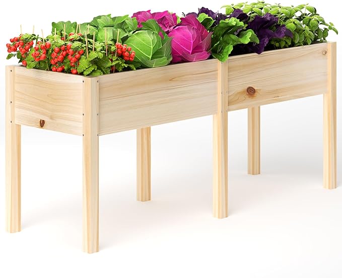 MIXC 72”L X 23”W Raised Garden Bed Outdoors with Legs Elevated Reinforced Wooden Large Planter Box for Backyard Patio Balcony w/Divider Panel 6 Legs 300lb Capacity