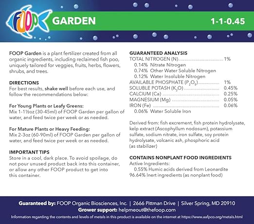 FOOP Garden - Organic Liquid Plant Food Made from Fish Manure (with Fresh Minty Scent) | Fish Fertilizer Alternative Perfect for Veggies Herbs FlowersTreesShrubs | Kid&ampPet Friendly (1 Gallon)