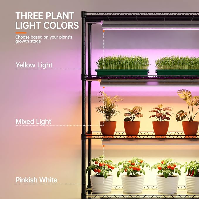 Bstrip Plant Stand with Grow Lights 5 Tier Large 47.2x17.8x71IN Plant Shelf Indoor with 3FT T5 144w Grow Light 3 Mode Full Spectrum LED Plant Light with Timer for Indoor Plants Spring Seed Starting