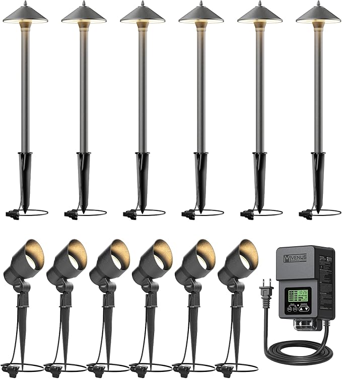 VENUS MANUFACTURING Pathway Light 1.2W LED 6Pack &amp Low Voltage Transformer 60W &amp Low Voltage Landscape Spotlight 3W LED 6Pack
