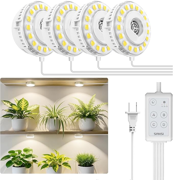 SANSI LED Grow Lights for Indoor Plants Lifetime Free Bulb Replacement 300W Full Spectrum+20W(5W*4) Puck Grow Lights for Indoor Plants