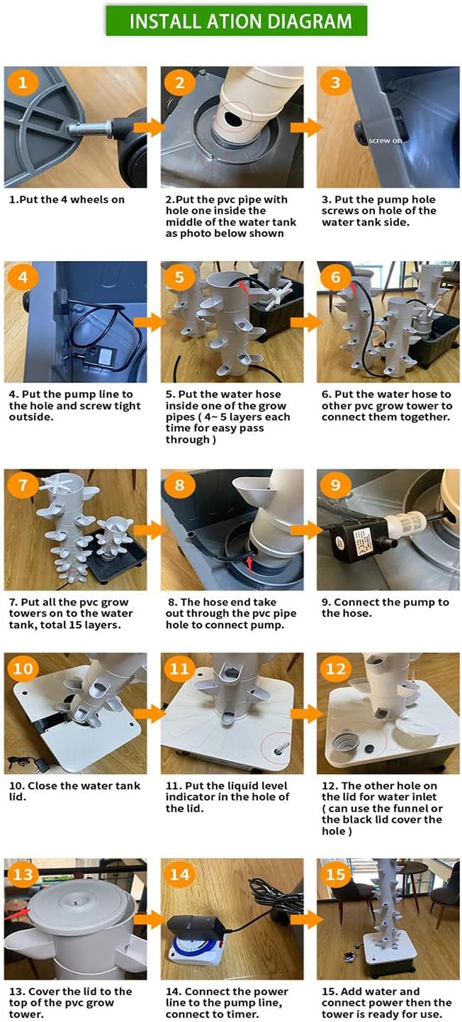 Hydroponics Tower - Hydroponics Growing System for Indoor Fruits and Vegetables - Aeroponic Tower with Hydrating Pump Timer Adapter Seeding Bed &amp Net Pots