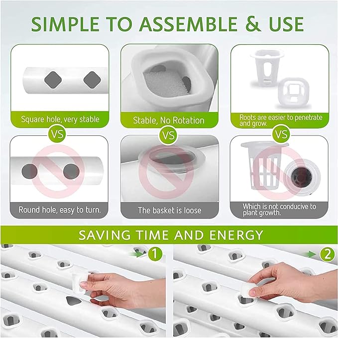 Hydroponics Growing System72-Holes Hydroponic Grow Kit Water Culture Sys with Water Pump &amp Pump Timer Hydroponic Growing Sys for Leafy Vegetables