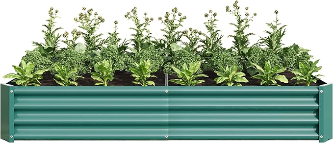 Raised Garden Bed Outdoor Metal Rectangle Raised Planter Beds 6×3×1ft Galvanized Metal Planter Box for Vegetables Flowers Herbs-Green