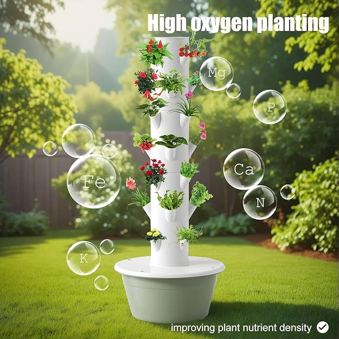 Hydroponics Growing System Vertical Tower Automated Aeroponics Indoor Tower Garden with LED Grow Lights Automatic Timerfor Fruits and Vegetables Green-7thfloor
