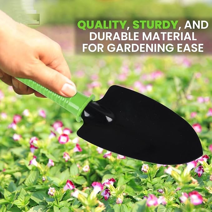 RK_Enterprises 6 Pcs Garden Tools Set (Hand Fork Trowel 3 Tooth Rake Cultivator 2 Shovel and Two Head Hoe) Terrace Balcony Gardening Accessories Kit for Home Garden Essential Farming