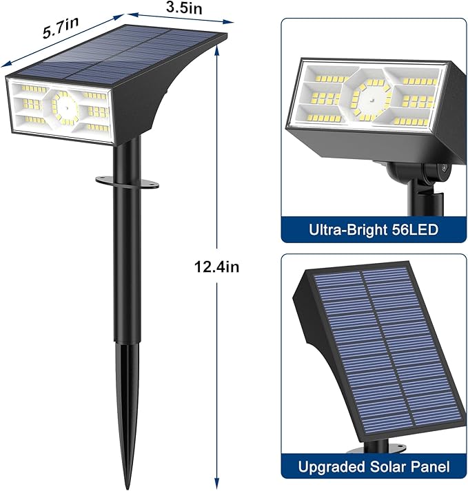 8 Pack Solar Spot Lights Outdoor 56LED Outdoor Solar Lights for Yard 4 Lighting Modes Solar Landscape Spotlights Waterproof Auto On/Off Solar Powered Lights Garden Pathway (Cool White)