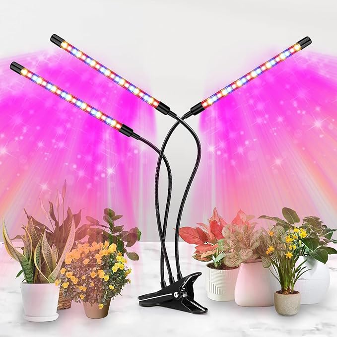 AUXTINGS LED Grow Lights for Indoor PlantsFull Spectrum 3 Heads Plant Growing Lamp with 3/6/9H Auto Timer 10 Dimmable Modes &amp 3 Light Settings Seed Starting Grow Lights for Indoor Gardening