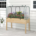 Raised Garden Bed with Greenhouse Waterproof Sun-Protective Green House with Roll-Up Door &amp Electroplated Metal Frame Pine Wood Elevated Planter Box with Drainage Holes(White+Natural)