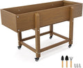 LUE BONA Raised Garden Bed with Wheels 39.4 * 16.7 * 28 in HDPS Elevated Planter Box with Tools Weather Resistant Standing Growing Bed Herb Planter for Vegetable Outdoor