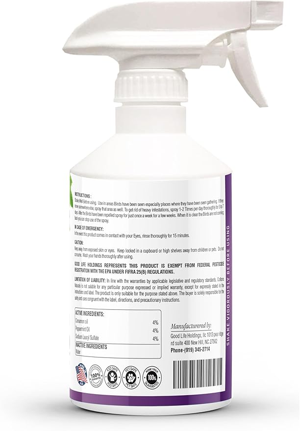 Bird Repellent Spray (32 OZ) Deter Birds from Outdoor Surfaces Garden Areas Deterrent Natural Woodpecker Pigeon and More Natural