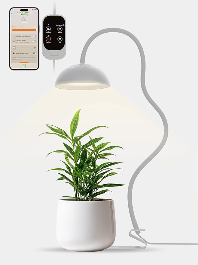 GLOWRIUM Smart Grow Lights for Indoor Plants10W Full Spectrum Plant Lights with Bluetooth App Control 360° Flexible Gooseneck Grow Lamp Auto Timer 3/9/12Hrs 10 Brightness for Small Plants (White)