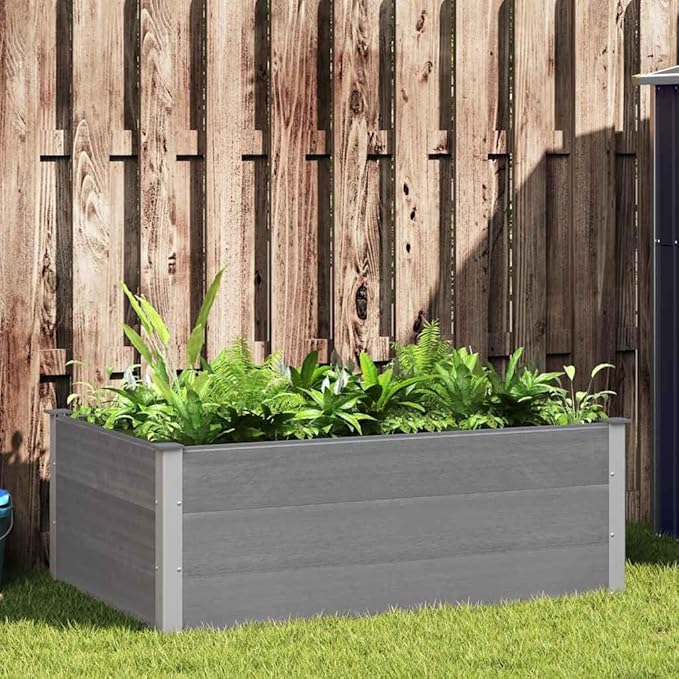 vidaXL Garden Raised Bed in Gray - Outdoor-Friendly Wood-Plastic Composite (WPC) - Weather- and Durable - Ideal for Flowers Green Plants - Sleek Modern Design Easy Assembly