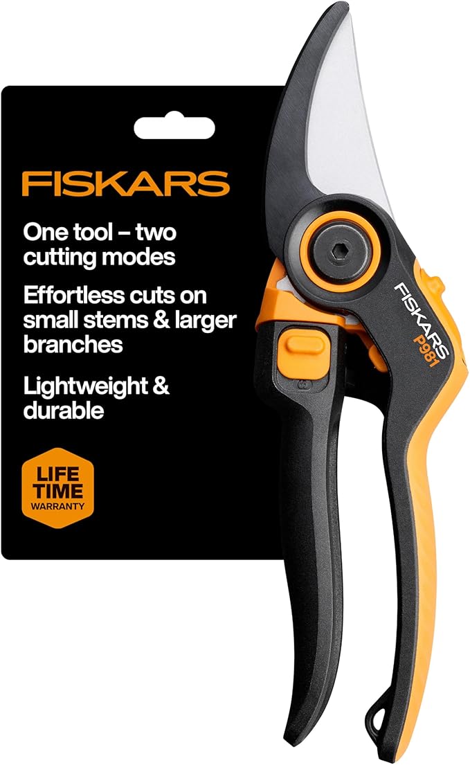 Fiskars DualAction Pruner – Hand Pruner with Two Cutting Modes Bypass Garden Pruner for Stems and Branches up to 1 Low-Friction Steel Blade FiberComp Frame