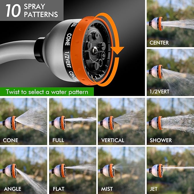 RESTMO Watering Wand Heavy Duty Metal Garden Hose Wand with 10 Spray Patterns 15-Inch Long Hose Nozzle Sprayer with Thumb Flow Control Ideal to Water Hanging Baskets and Shrubs Orange