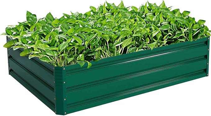 Giantex Patio Raised Garden Bed Vegetable Flower Planter Metal Plant Box Dark Green (47 Lx35.5 Wx12.0 H)