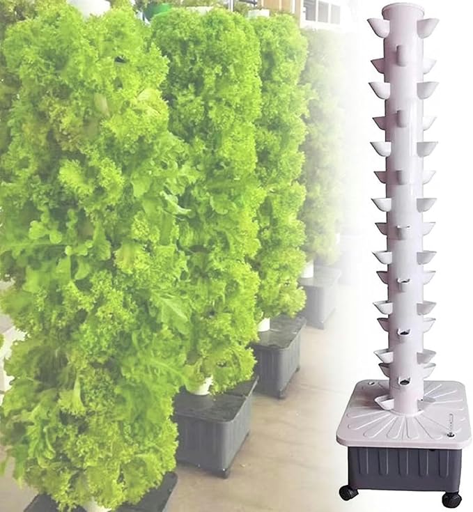 45Holes Hydroponic Tower Growing Sytem Indoor Vertical Grow Tower Self-Watering Growing with Hydrating Pump Cultivation Grow Tower