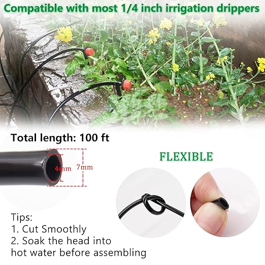 100FT 1/4 Drip Irrigation System Kit Automatic Watering System DIY Automatic Irrigation Equipment Set for Greenhouse Garden Yard Lawn