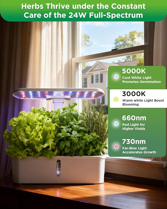 Hydroponics Growing System Kits Controlled Smart Indoor Garden with LED Grow Light Full Spectrum 12 Pods Plant Germination Kit with Mini Quiet Pump for Vegetables and Herbs Height Adjustable
