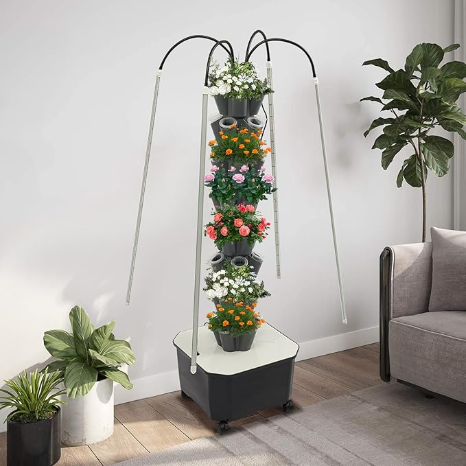 40 Pots Hydroponic Tower Growing System with LED Grow Lights Vertical Planter Tower Smart Tower Garden Hydroponic Herb Garden Planter Indoor Kit (White)