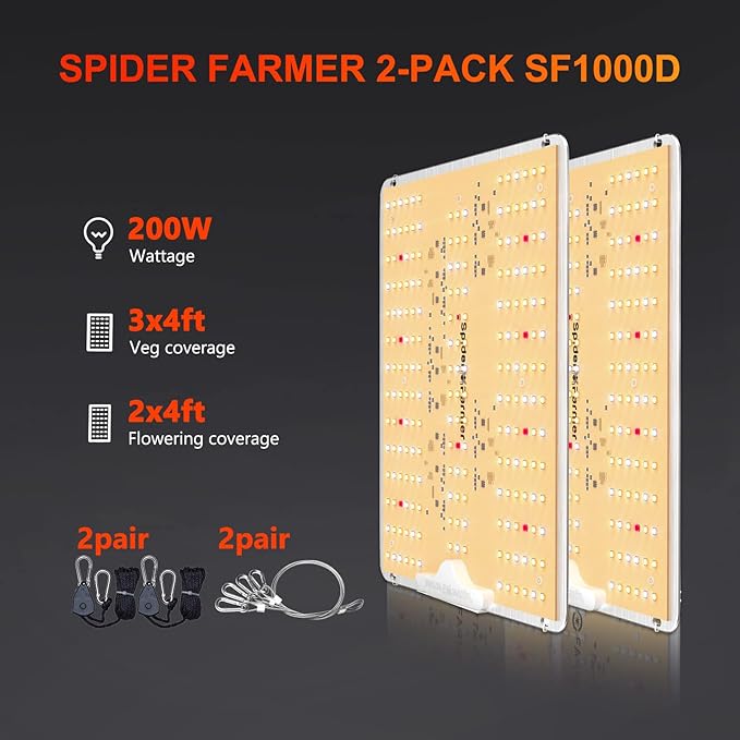 Spider Farmer 2025 New SF1000D 2Pack LED Grow Light with Samsung LM301B Diodes Deeper Penetration &amp IR Lights Full Spectrum Growing Lamps for Indoor Plants Seedlings Vegetables Flowers 2x4 Grow Te