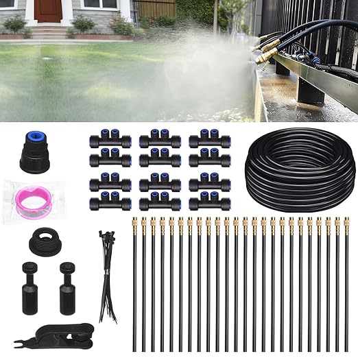 Drip Irrigation System for Garden Automatic Watering System with Adjustable 360° Copper Spray Nozzles DIY Drip Irrigation Kit for Yard Lawn Greenhouse Raised Beds &amp Potted Plants (40FT)