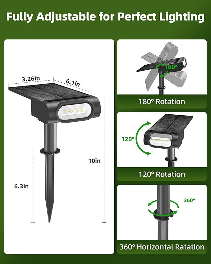 EZVALO Solar Spot Lights Outdoor IP67 Waterproof Adjustable Solar Landscape Lights 3 Lighting Modes Solar Spotlights for Outside Yard Garden Plant Trees Pathway Flag (Cool White-2Pack)