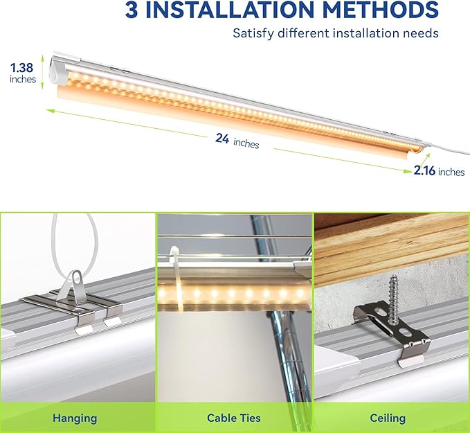 Monios-L Led Grow Lights for Indoor Plants Full SpectrumT8 2FT 144W(6x24W) High Output Growing Strips for SeedlingsSunlight Replacement with Reflectors 6-Pack