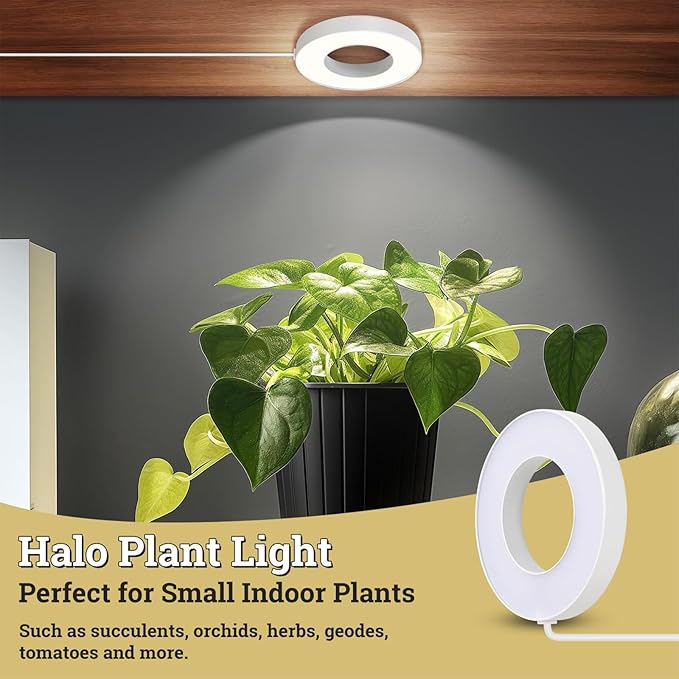 Banax 2 Pack LED Grow Light for Indoor Plants 144 LEDs Four-Head Ring Design 5V/2A 10 Brightness Levels 3/9/12H Timer Ideal for Herbs Succulents &amp Seedlings（White）