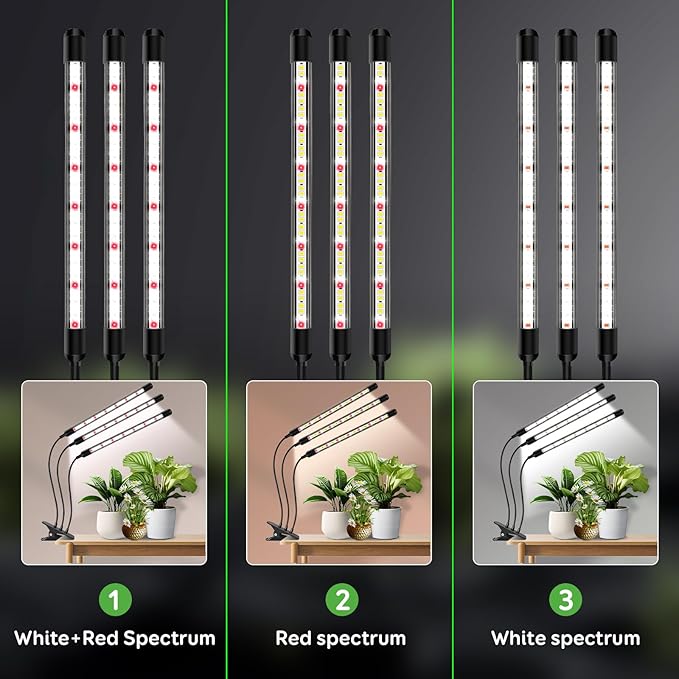Tri-Heads Grow Lights for Indoor Plants Full Spectrum Plant Lights for Indoor Growing with Adjustable 360° Gooseneck 6/12/18H Timer &amp Dimming for Seedlings(Pack 2)