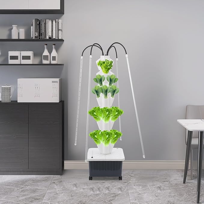 Hydroponic Vertical Growing System w/Grow LED Light 40 Pods Indoor Gardening System w/Water Circulation Hydronic Garden Tower Plants Germination Kit for Fruits Vegetables Herbs