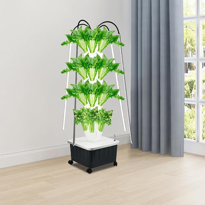 Hydroponics Growing System Indoor with Grow Lights 8-Tier 40-Hole Vertical Hydroponic Tower Garden Kit with Water Pump for Indoor Tomato Herb Gardening DC12V/10W White