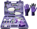 Garden Tool Set 11 Pcs Gardening Tools Purple Floral Print. Best Gift for Women: Handle Trowel Rake Pruning Shear Sprayer Shovel and Gloves That Includes a Pruning Shears Carrying Case