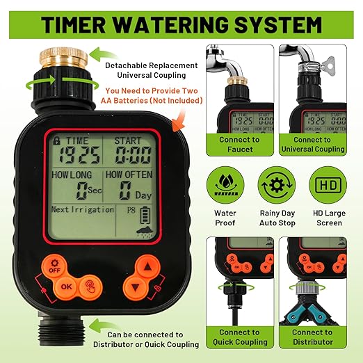 100FT Drip Irrigation Kit - 28 Adjustable 360° Nozzles &amp T-Connectors for Garden Lawn &amp Plant Watering System