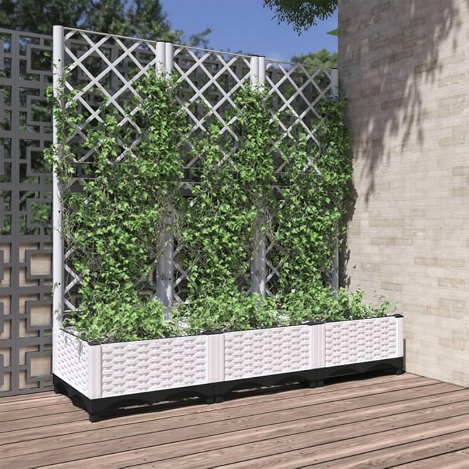 Garden Planter with Trellis Trellis with Planter Box Outdoor Raised Garden Bed for Climbing Plants Raised Garden Bed Garden Planter Box White 47.2x15.7x47.8 PP
