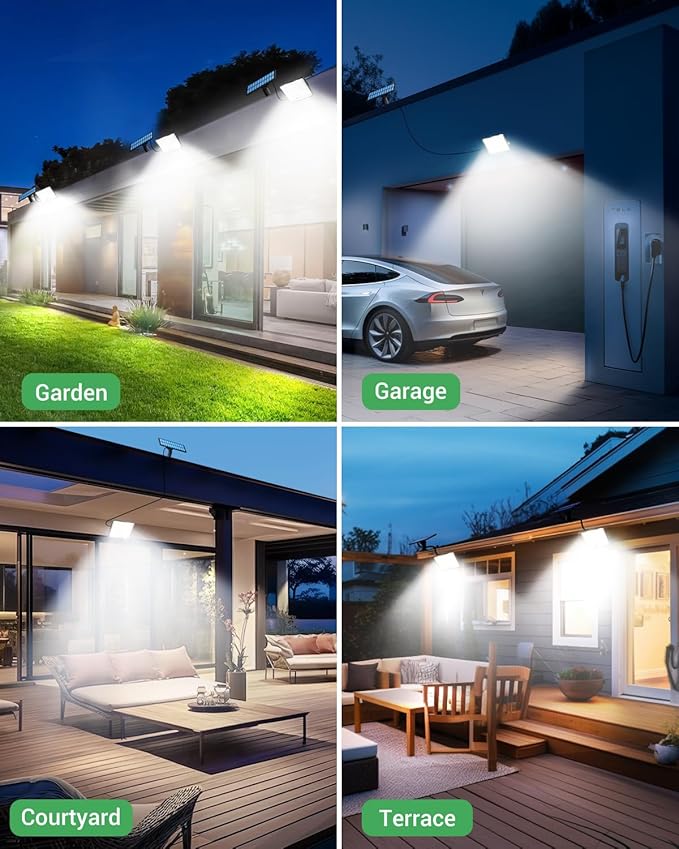 LOTMOS 2 Pack Outdoor Solar Motion Detector Light 342 LED Light 3 Modes Solar Lighting for Garden Garage Yard Cool White