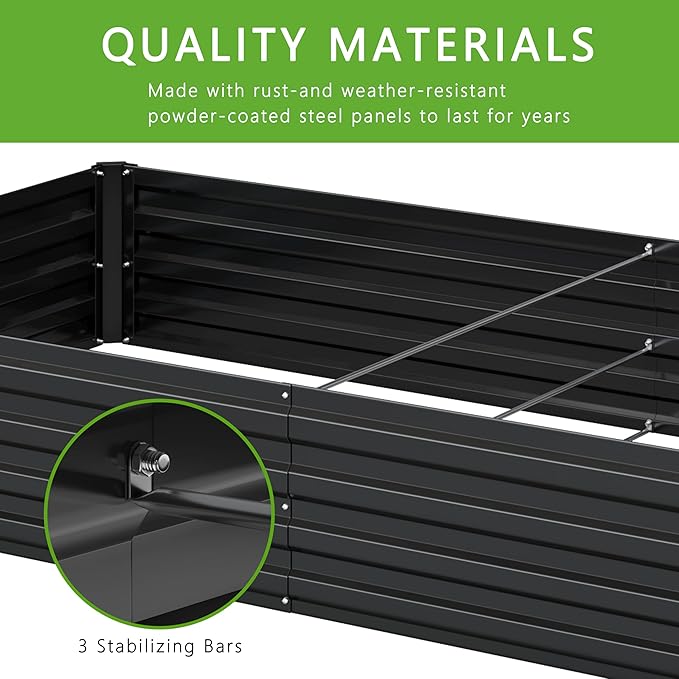 12x2x1FT Galvanized Raised Garden Bed KitVegetable Boxes-Rectangle Metal Flower BoxLarge Planter Raised Beds Outdoor Garden for PlantingFruitHerb-Black
