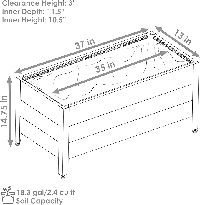 Sunnydaze Acacia Wood Rectangular Planter Box - 14.75 H Wooden Raised Garden Bed with Removable Polyethylene Planter Bag - Brown